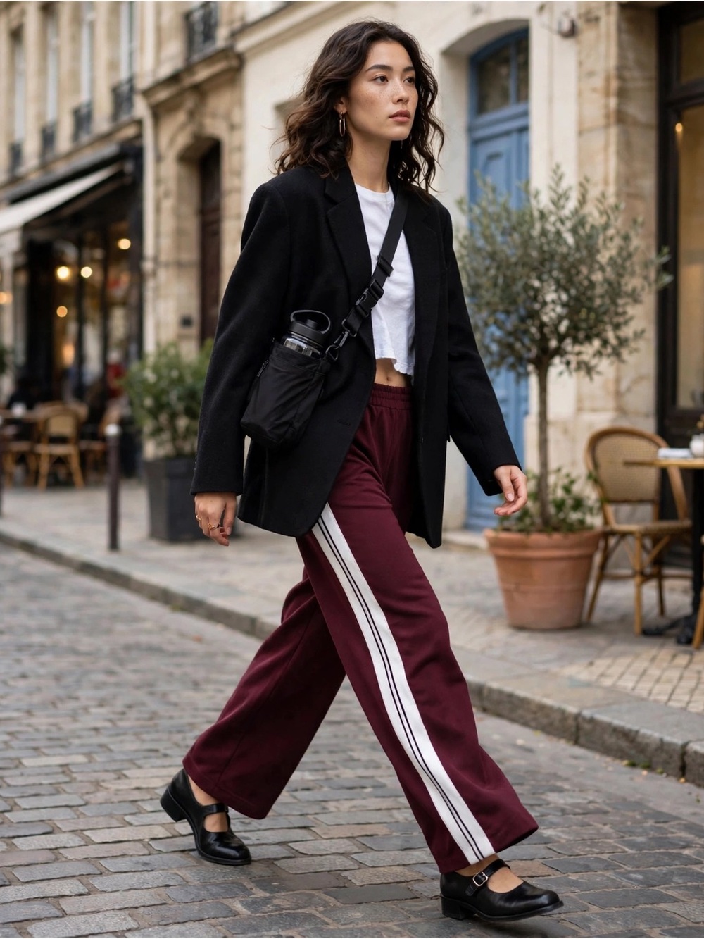 Zara  Burgundy Track Pants with White Side Stripes